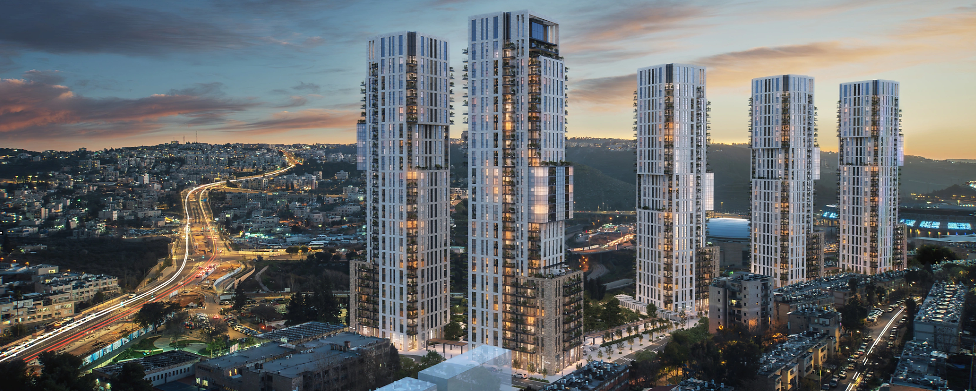 Rendering of the MATOBU towers at dusk